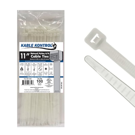 Kable Kontrol Cable Tie, 11 in L, 3-3/16 in Max Bundle Dia., Natural, Nylon 6/6, 50 lb Strength, 100 PK CT262